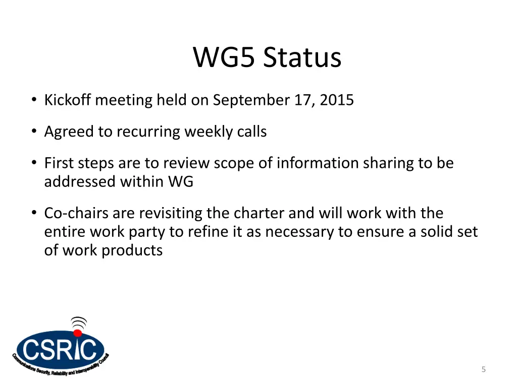 wg5 status