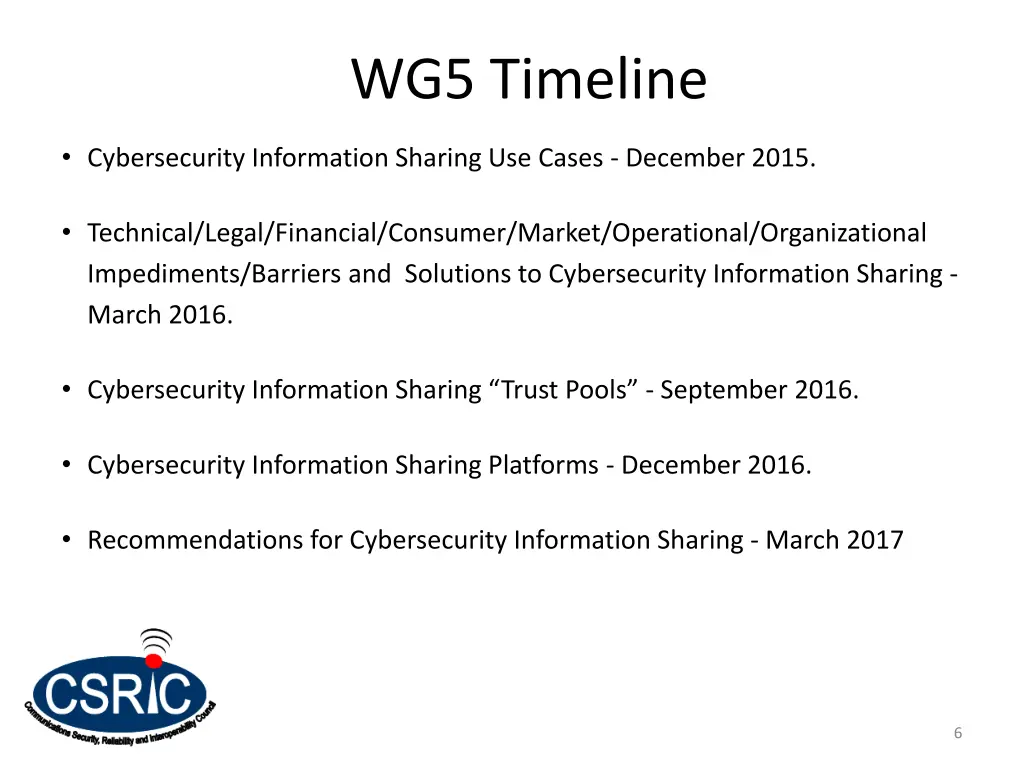 wg5 timeline