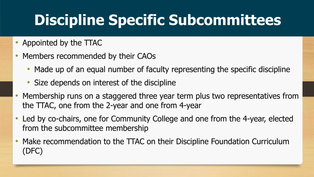 discipline specific subcommittees