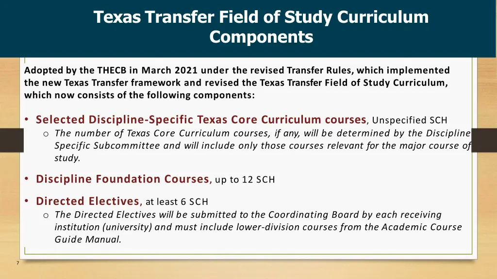 texas transfer field of study curriculum
