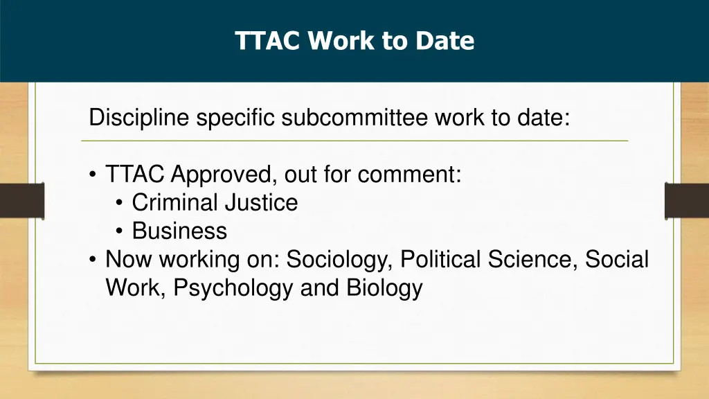 ttac work to date