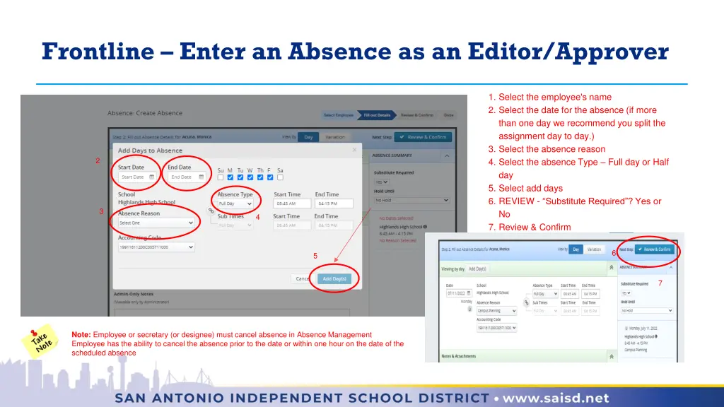 frontline enter an absence as an editor approver 1