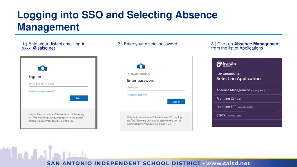 logging into sso and selecting absence management