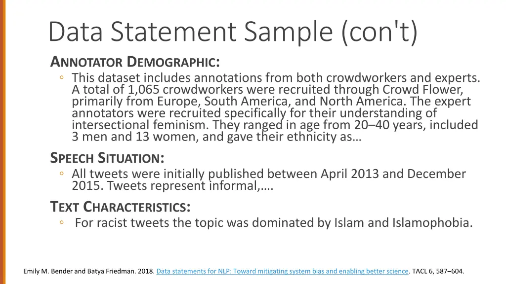 data statement sample con t