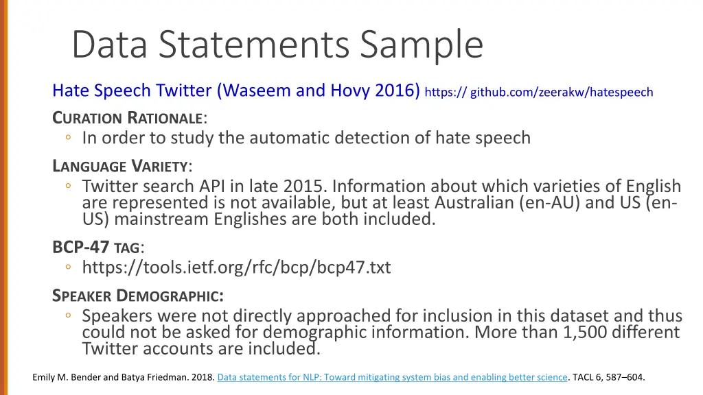 data statements sample