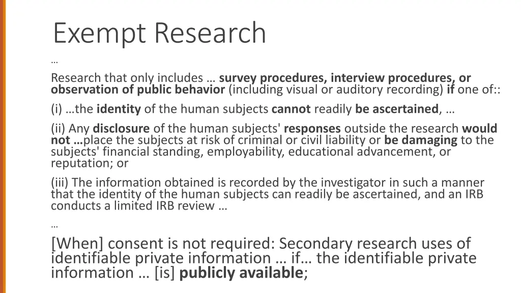 exempt research research that only includes