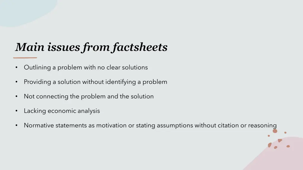 main issues from factsheets