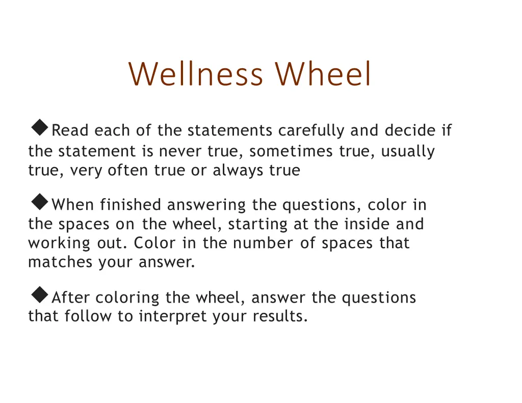 wellness wheel read each of the statements