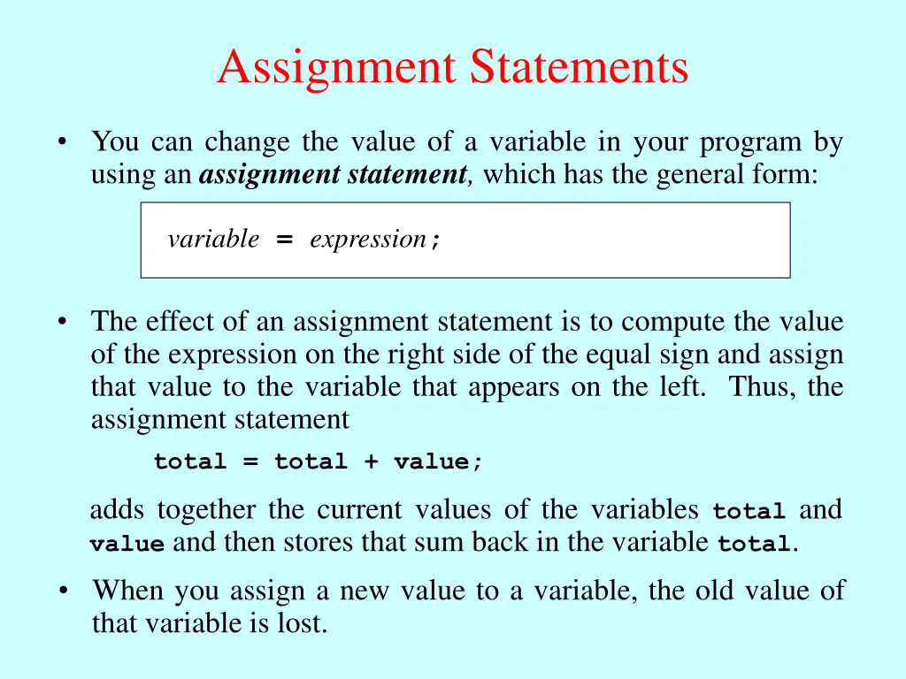 assignment statements