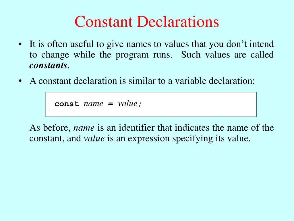 constant declarations