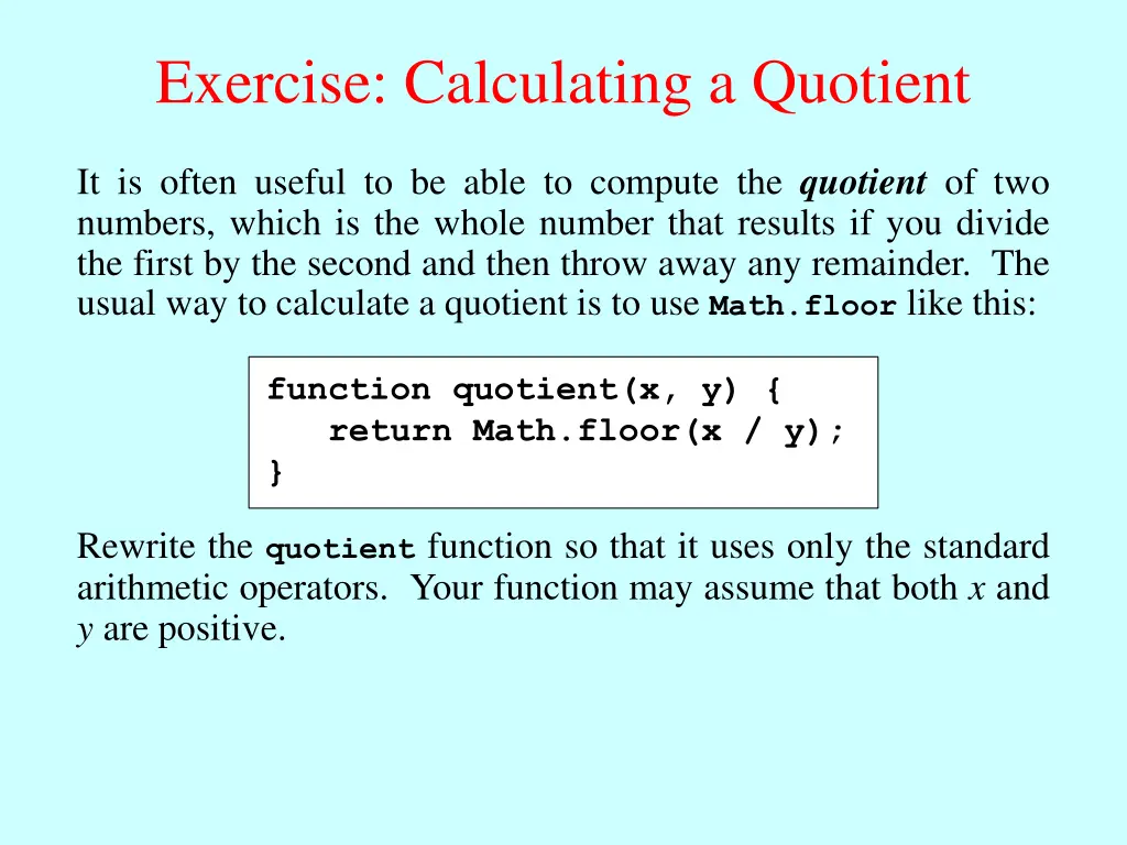 exercise calculating a quotient