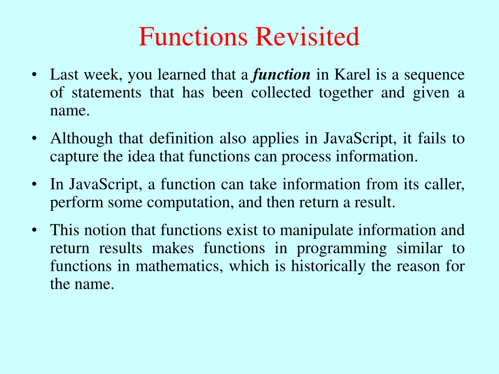 functions revisited