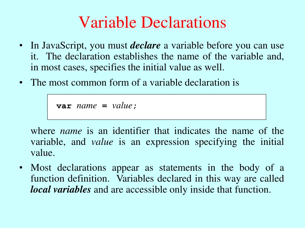 variable declarations
