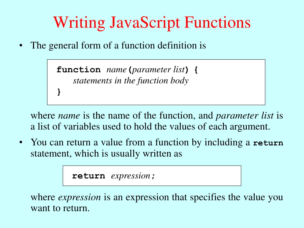 writing javascript functions