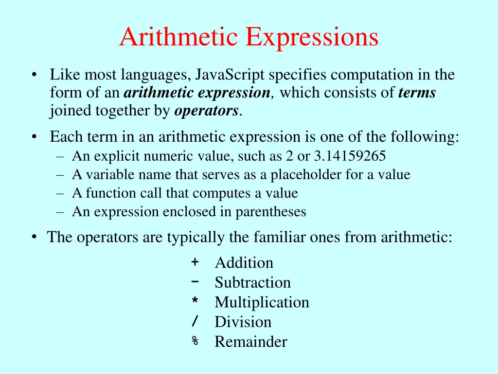 arithmetic expressions