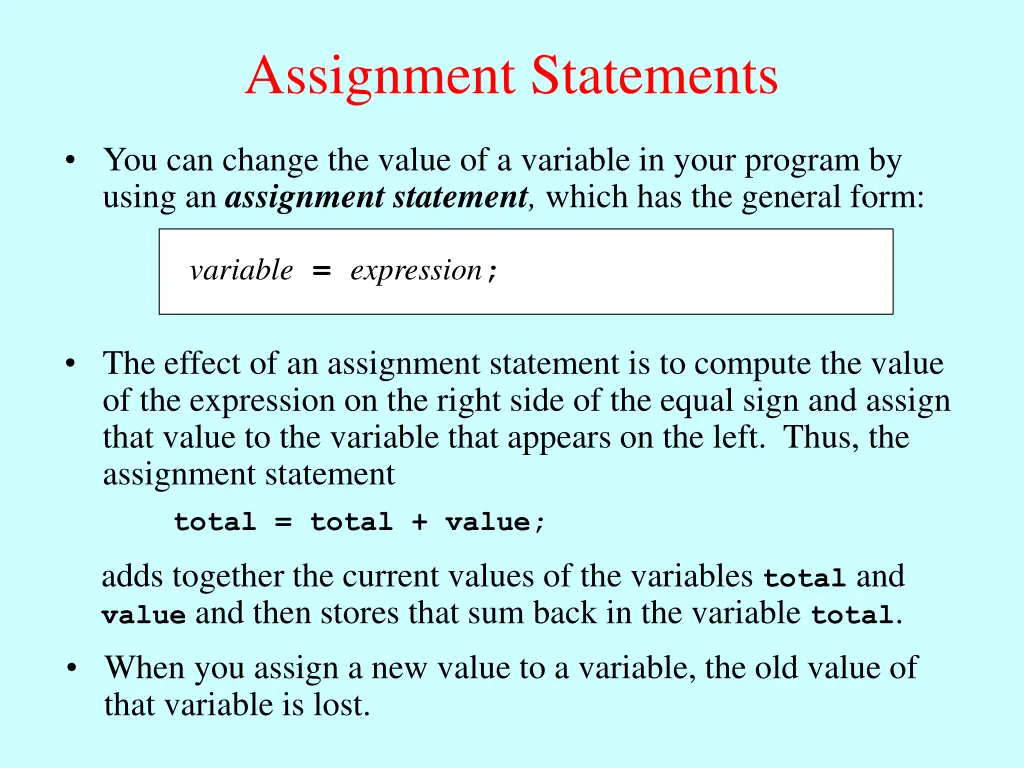 assignment statements