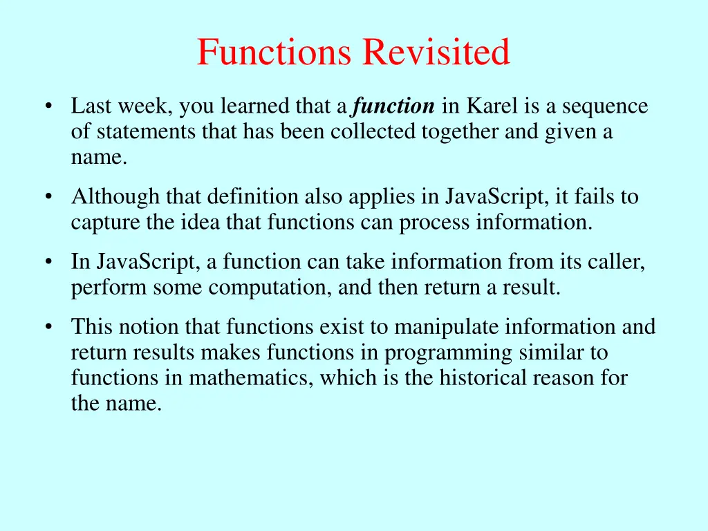 functions revisited
