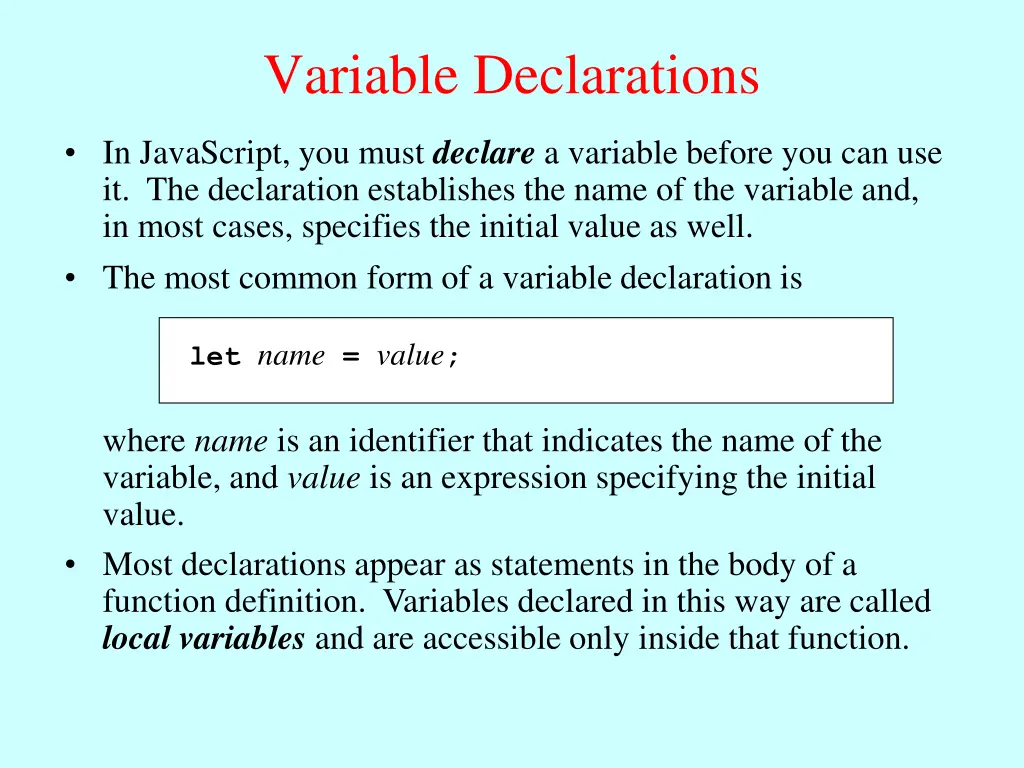 variable declarations