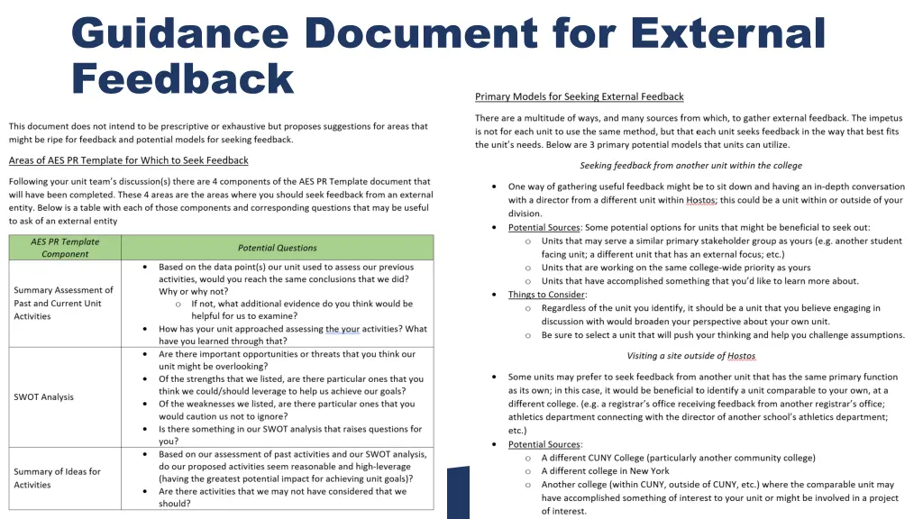 guidance document for external feedback