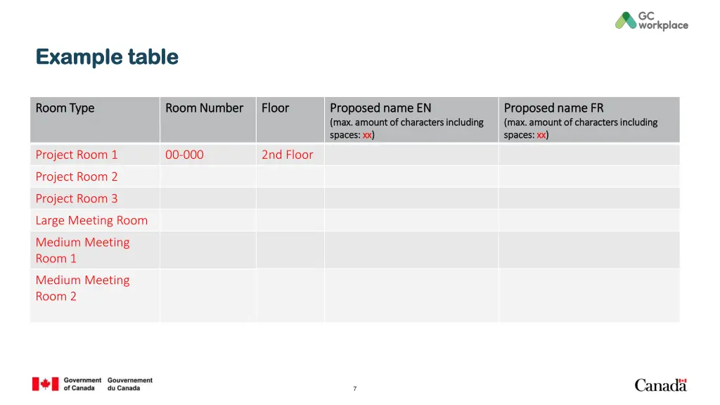 example table example table