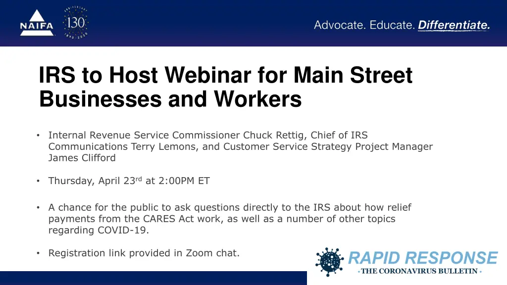 irs to host webinar for main street businesses
