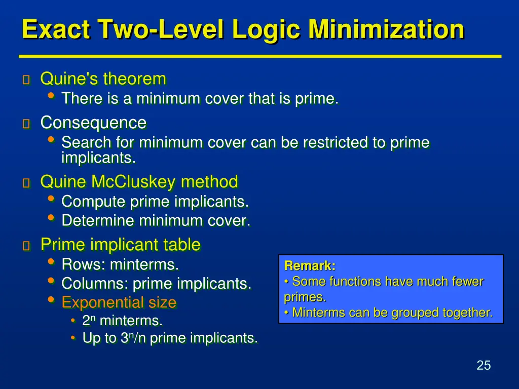 exact two level logic minimization