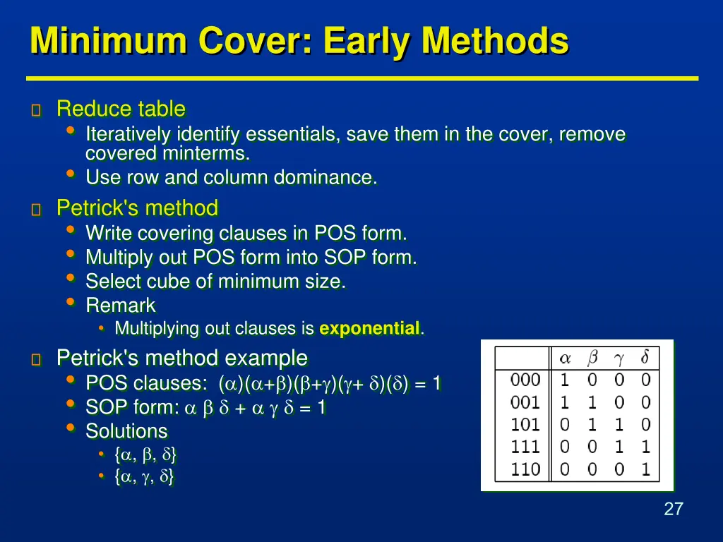 minimum cover early methods