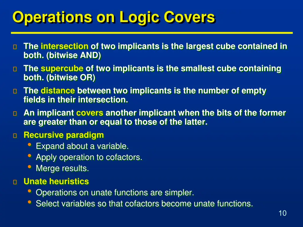 operations on logic covers