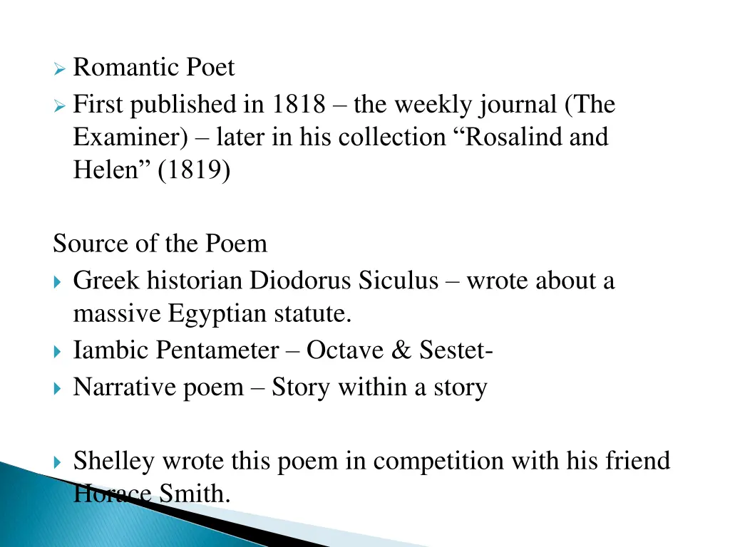 romantic poet first published in 1818 the weekly