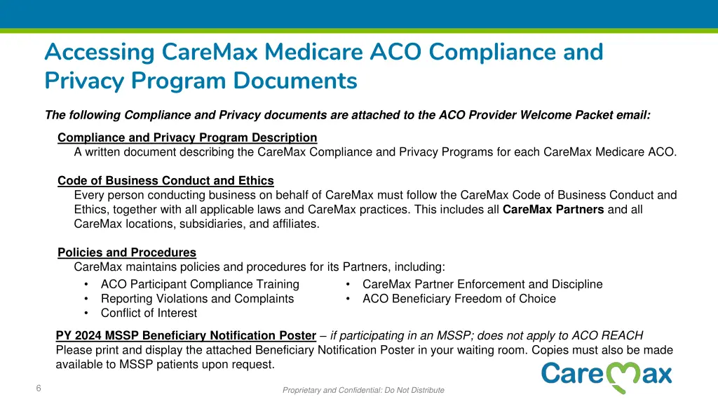 accessing caremax medicare aco compliance
