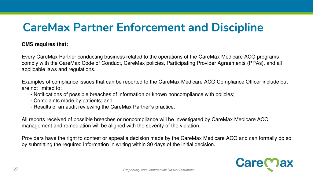 caremax partner enforcement and discipline