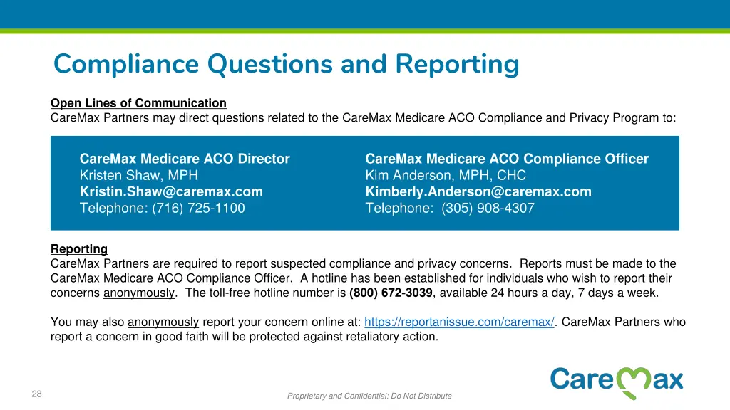 compliance questions and reporting