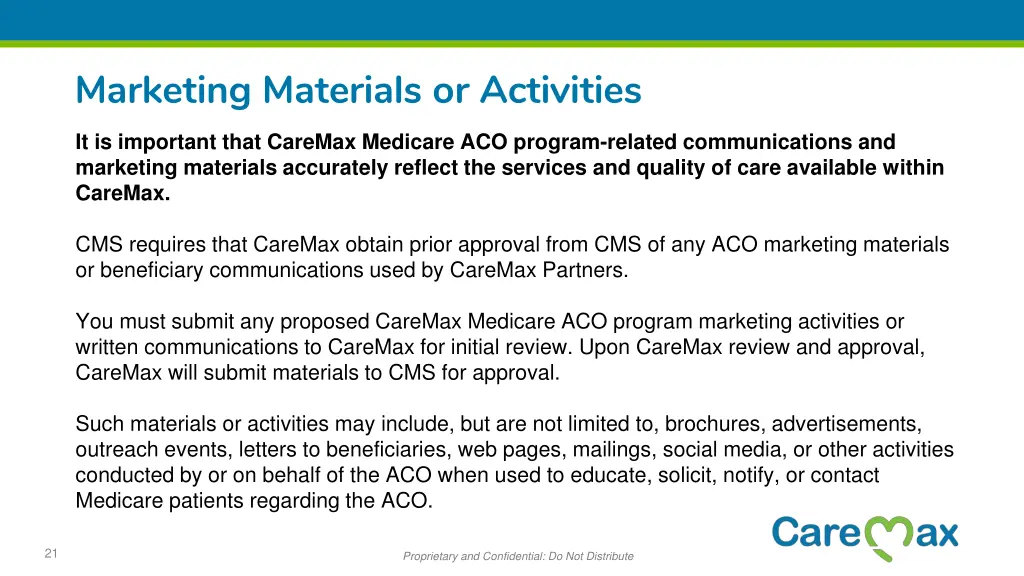 marketing materials or activities