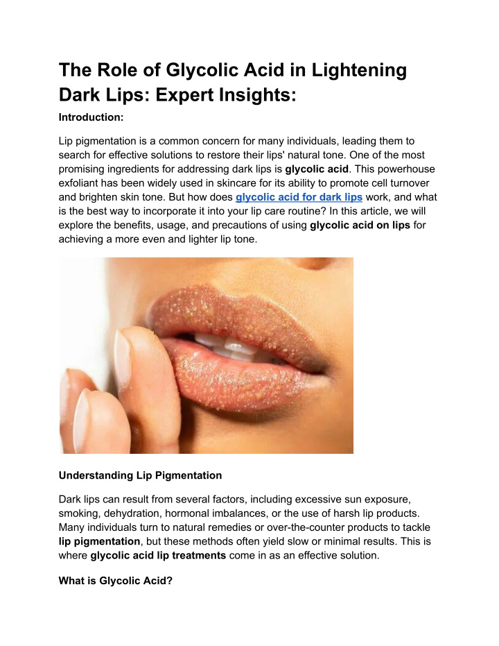 the role of glycolic acid in lightening dark lips