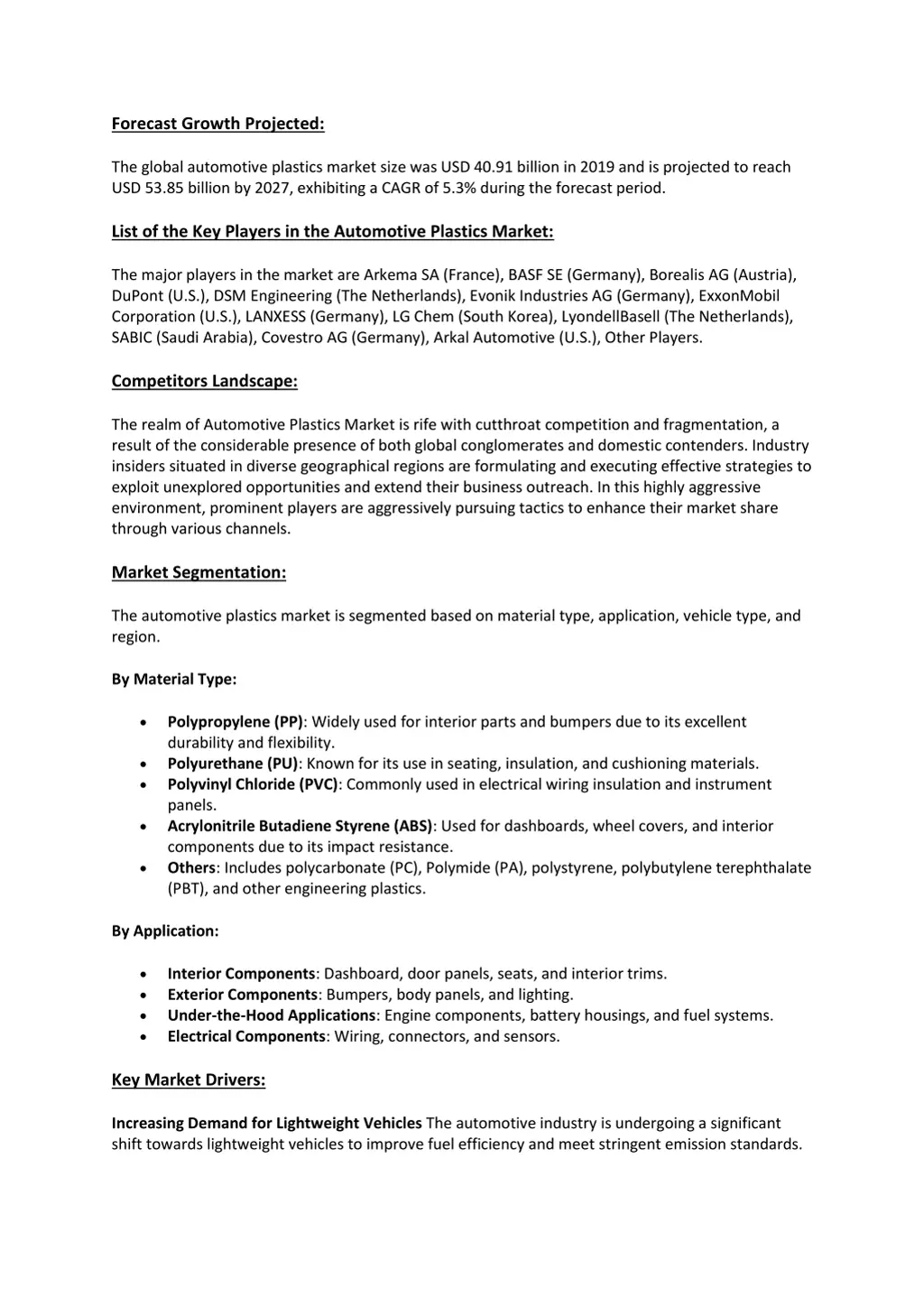 forecast growth projected