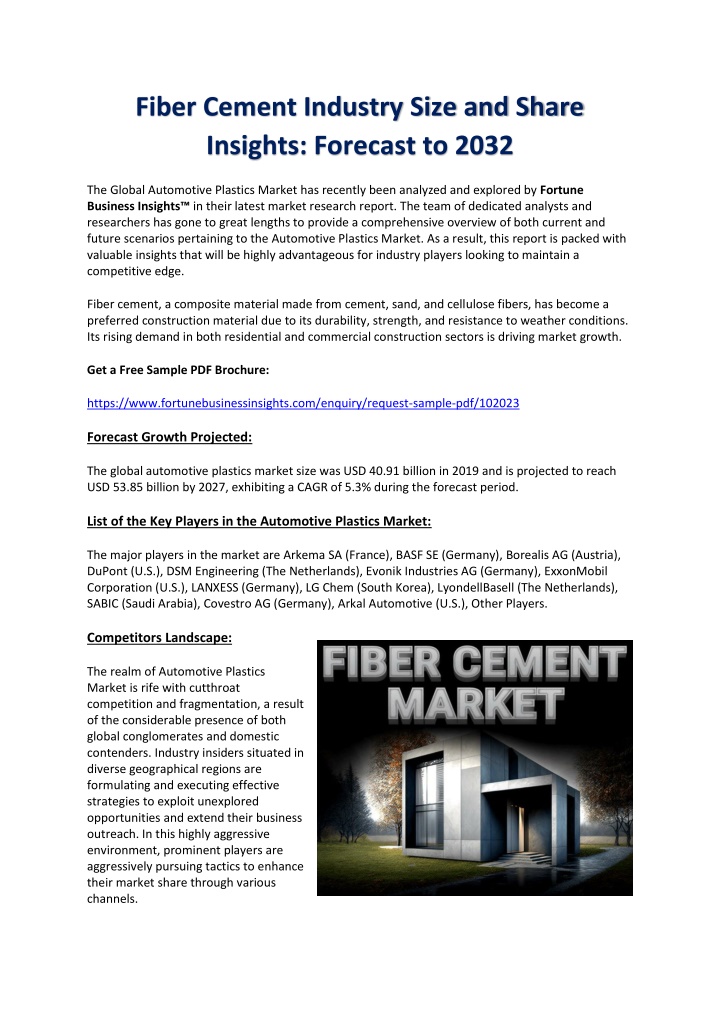 fiber cement industry size and share insights
