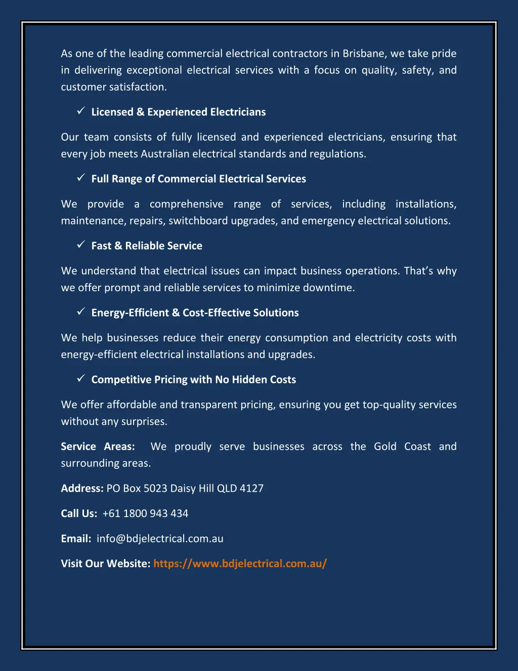 as one of the leading commercial electrical