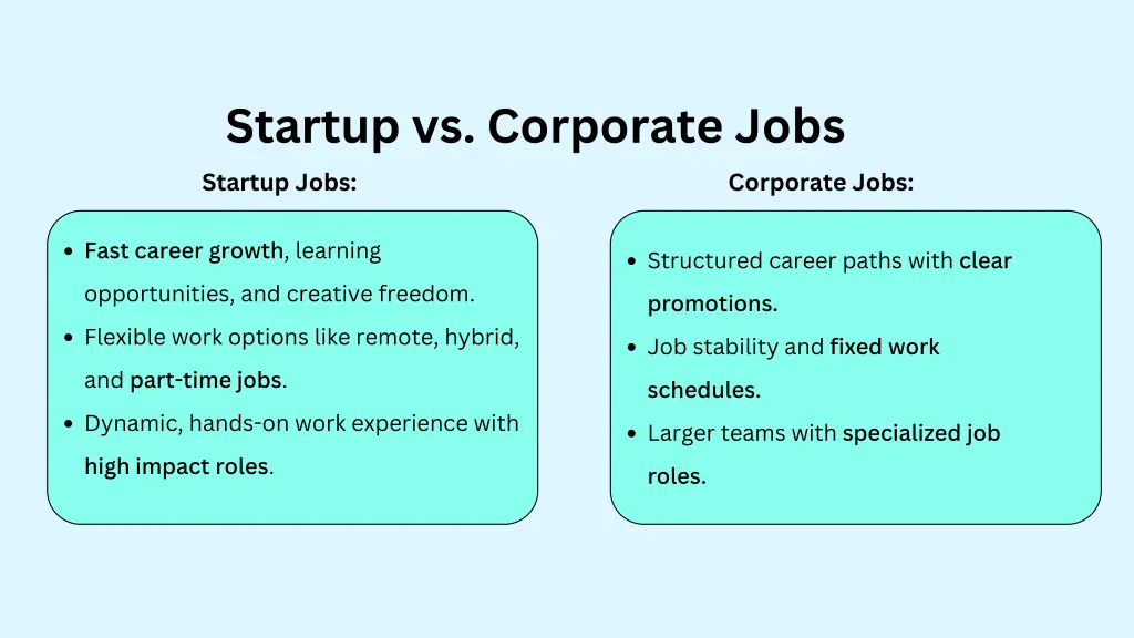 startup vs corporate jobs startup jobs