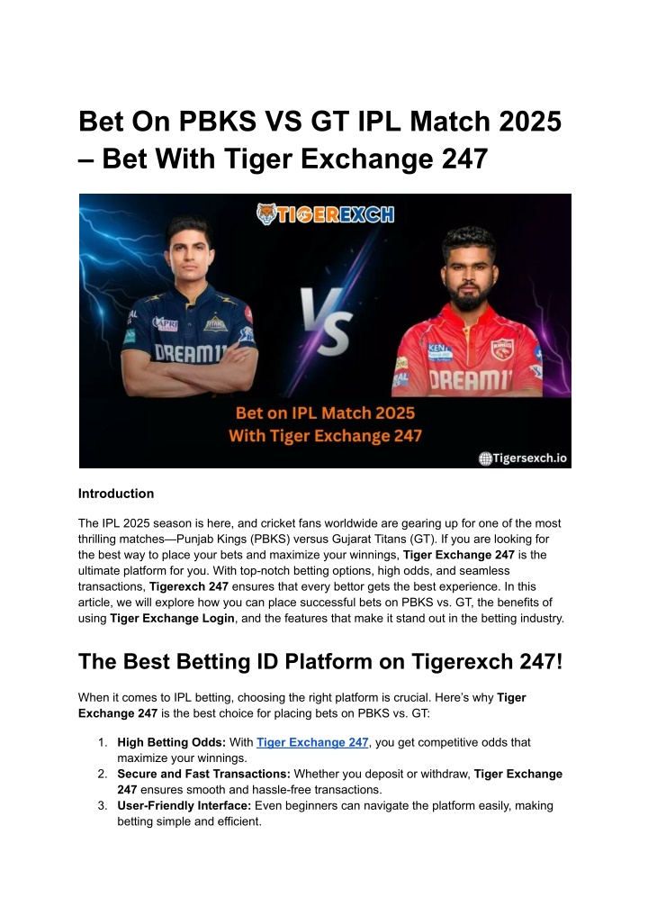 bet on pbks vs gt ipl match 2025 bet with tiger