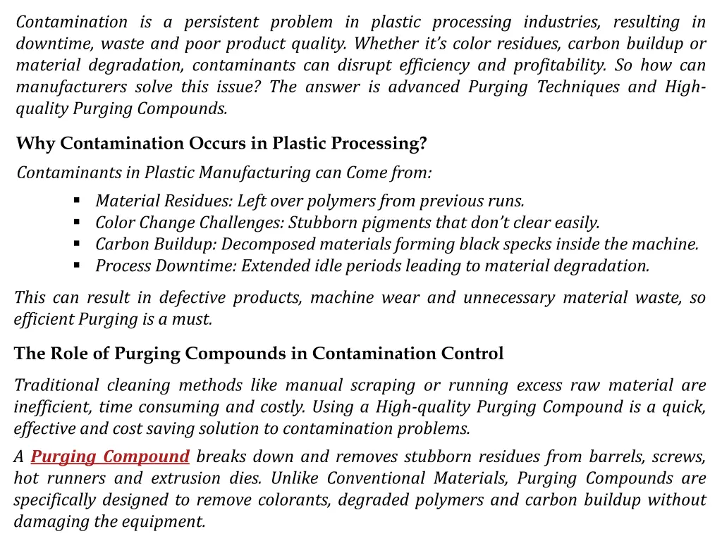 contamination is a persistent problem in plastic