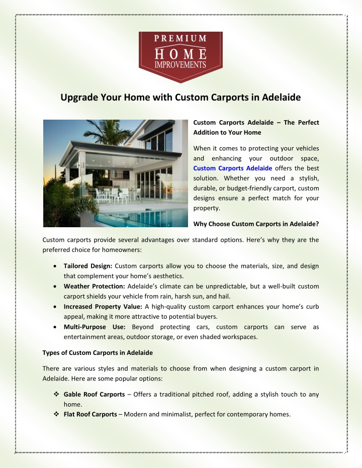upgrade your home with custom carports in adelaide