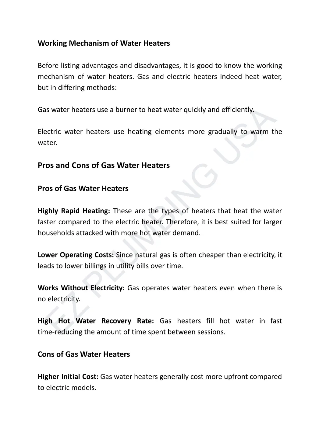 working mechanism of water heaters before listing