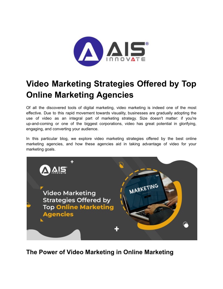 video marketing strategies offered by top online