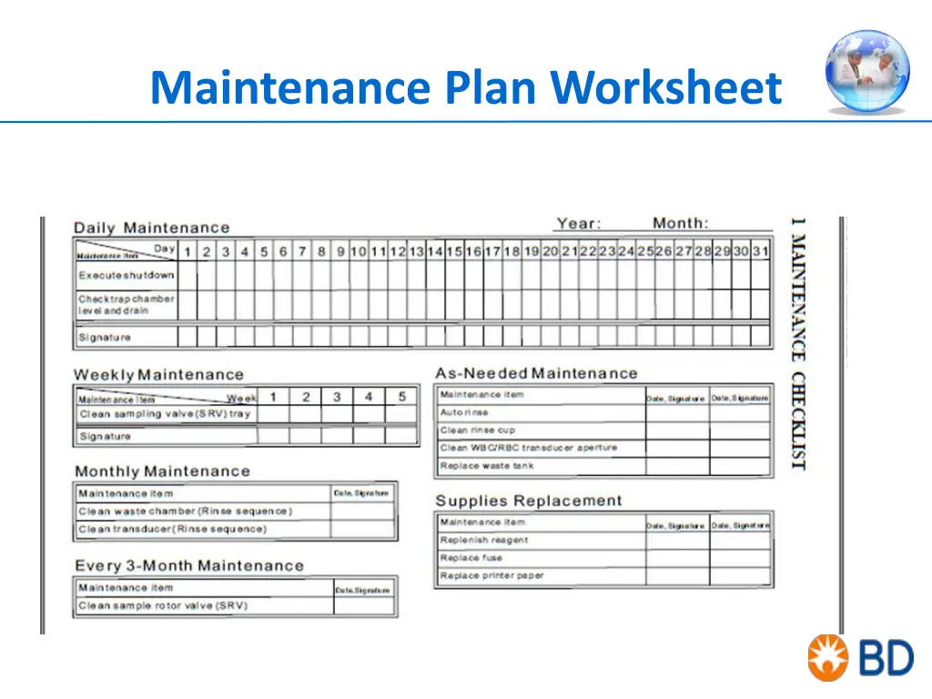 maintenance plan worksheet