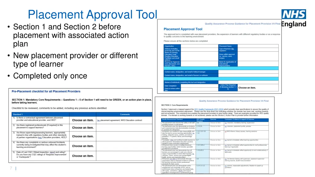 placement approval tool section 1 and section