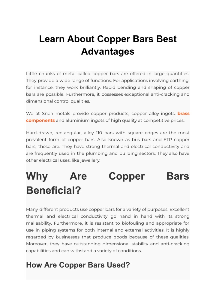 learn about copper bars best advantages