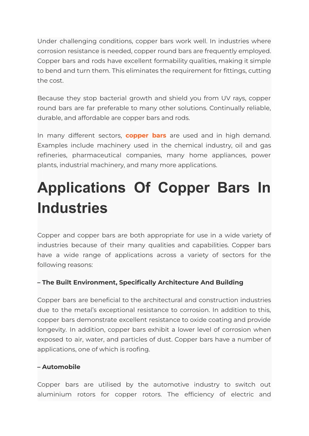 under challenging conditions copper bars work