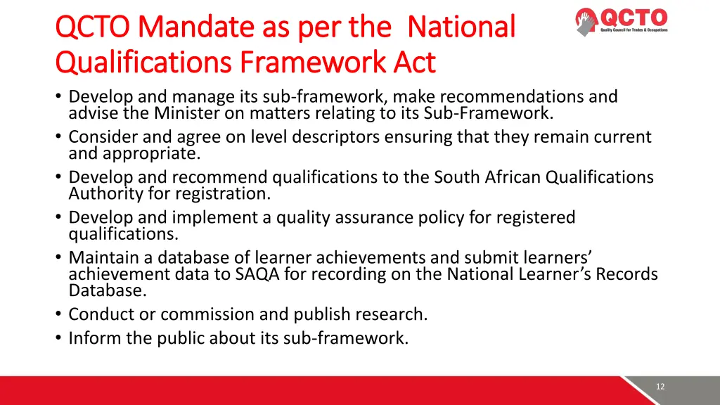 qcto mandate as per the national qcto mandate