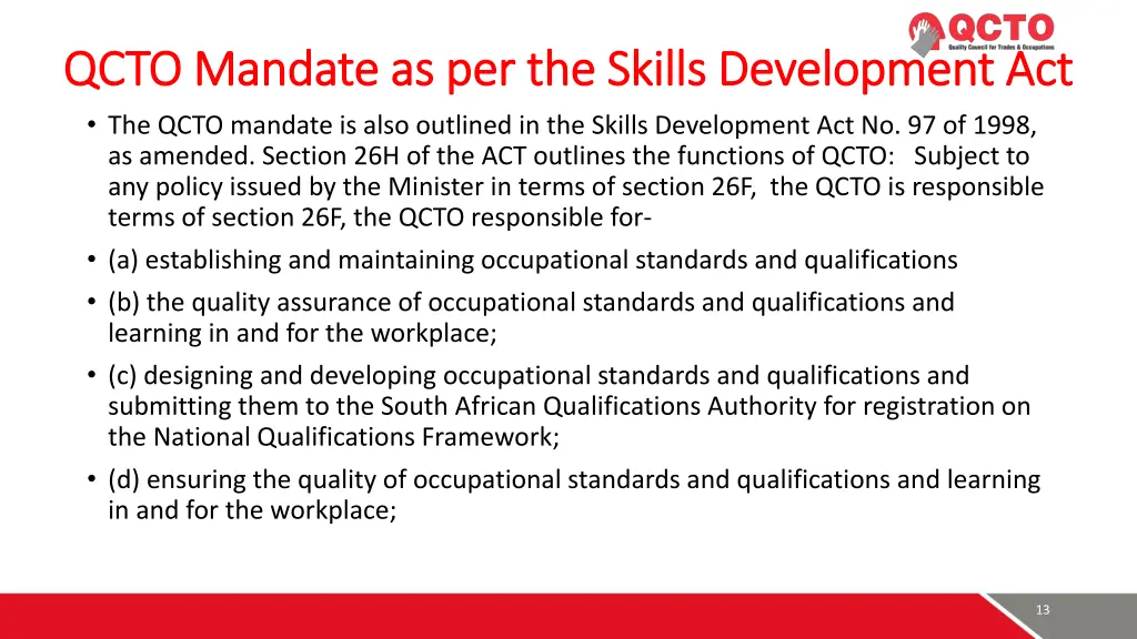 qcto mandate as per the skills development