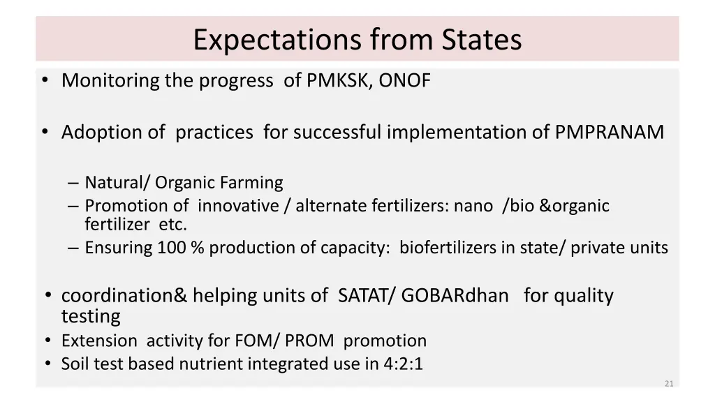 expectations from states monitoring the progress